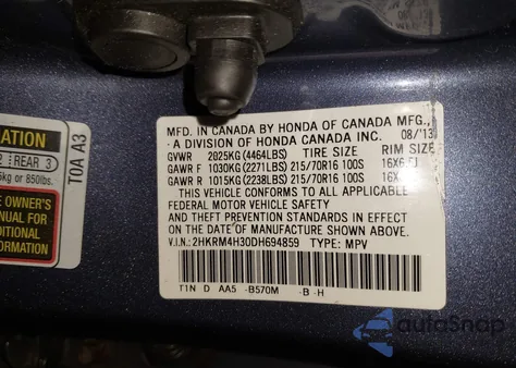 2013 Honda Cr-V Lx from USA, damaged, VIN 2HKRM4H30DH694859